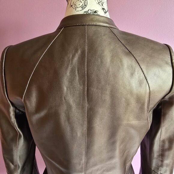 Lafayette 148 New York genuine leather brown full zip jacket blazer Sz4 - Picture 10 of 11